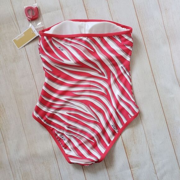 Michael Kors Animal Print Striking Colorful One-Piece Swimsuit Strapless Halter - Picture 7 of 13